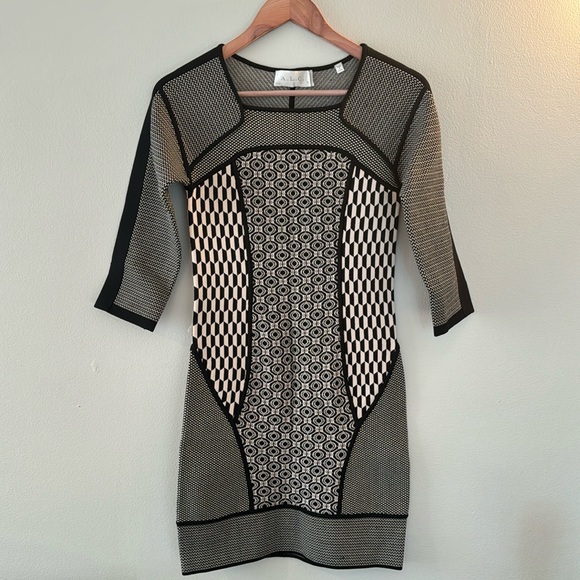 A.L.C. 3/4 Sleeve Jay Multi Geometric Print Sweater Dress Women's Medium - Picture 2 of 10